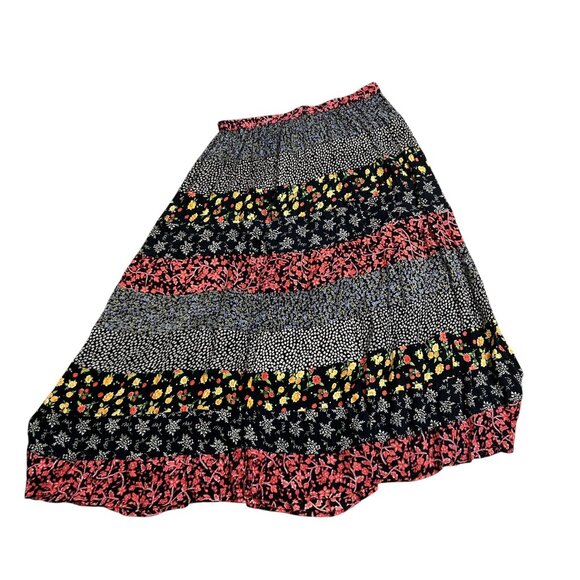 Requirements Patchwork Tiered Vintage Floral Cottagecore Maxi Skirt Size Large - Picture 1 of 7